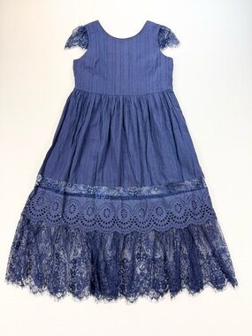 Senlis Blue Lace Eyelet Midi Dress Cottagecore Romantic Boho Prairie Feminine